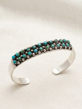 Zuni Native American Petit Point Turquoise Sterling Silver Cuff